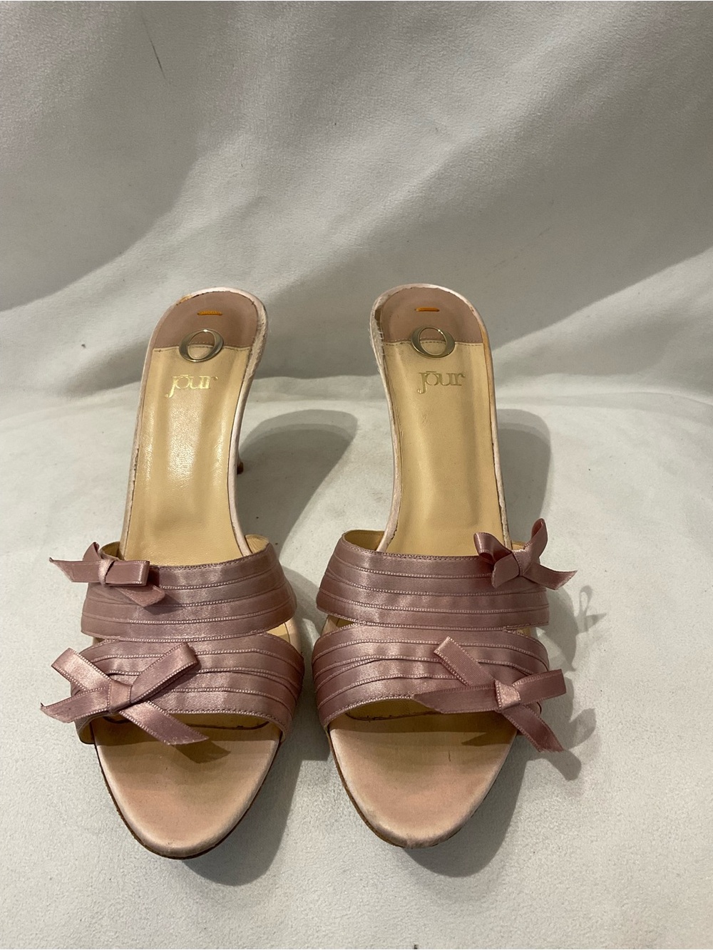 Du Jour Pink Satin Mule Heels - Picture 2 of 7